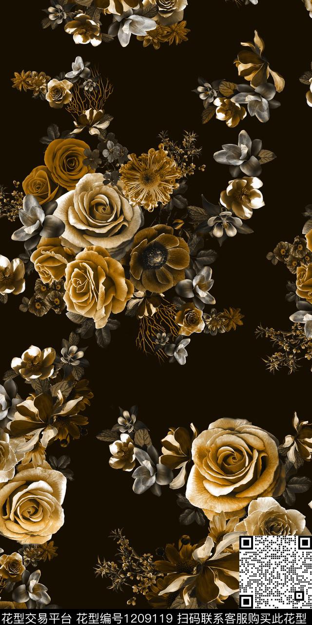数码华亿平台抽象花卉数码印花华亿平台下载（图片编号: 1209119） - 瓦栏（Walan）