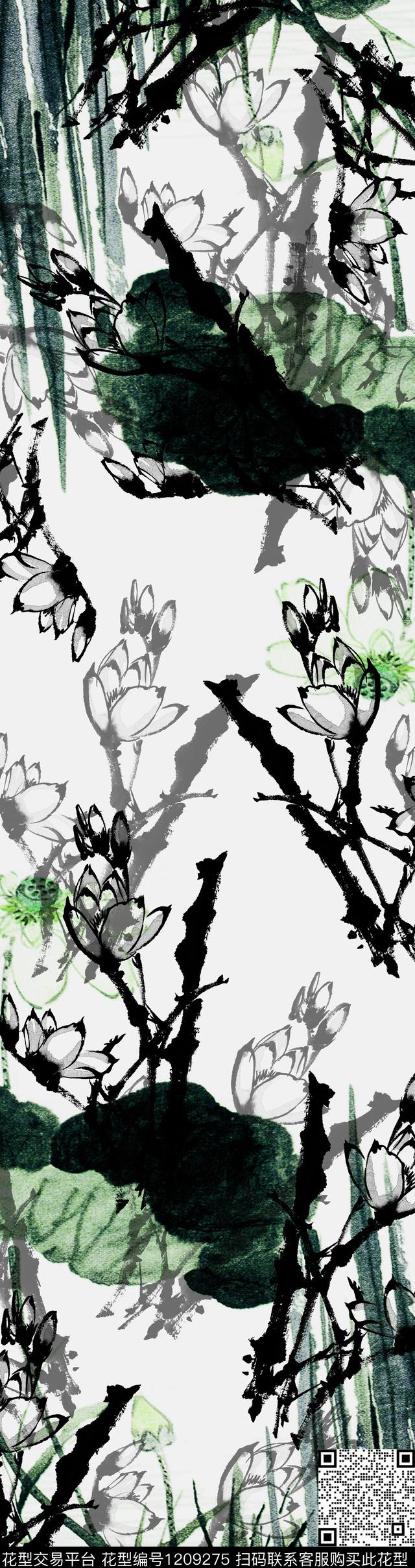 中长巾荷花传统华亿平台数码印花华亿平台下载（图片编号: 1209275） - 瓦栏（Walan）