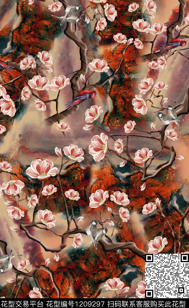 女装花卉香云纱数码印花华亿平台下载（图片编号: 1209297） - 瓦栏（Walan）