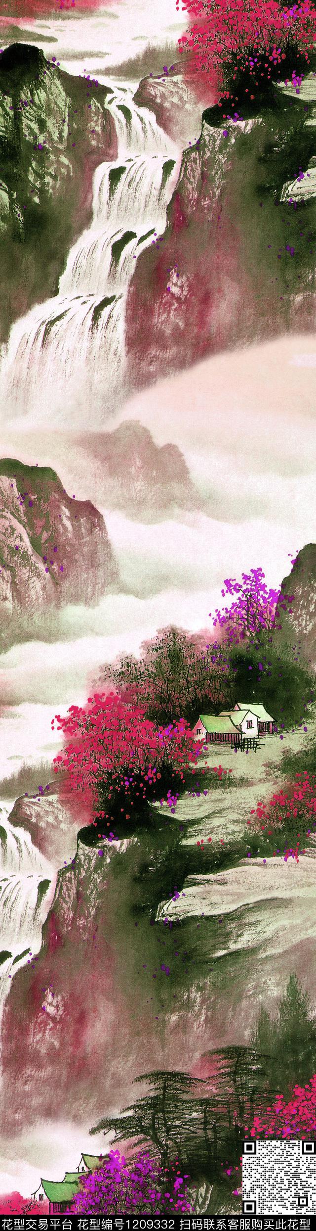 雪纺中长巾国画风景数码印花华亿平台下载（图片编号: 1209332） - 瓦栏（Walan）