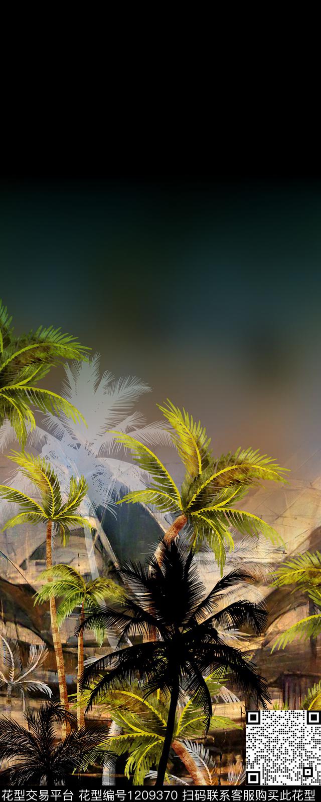 椰子树大牌风渐变数码印花华亿平台下载（图片编号: 1209370） - 瓦栏（Walan）
