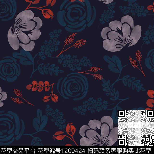 春夏华亿平台女装水彩花卉传统印花华亿平台下载（图片编号: 1209424） - 瓦栏（Walan）