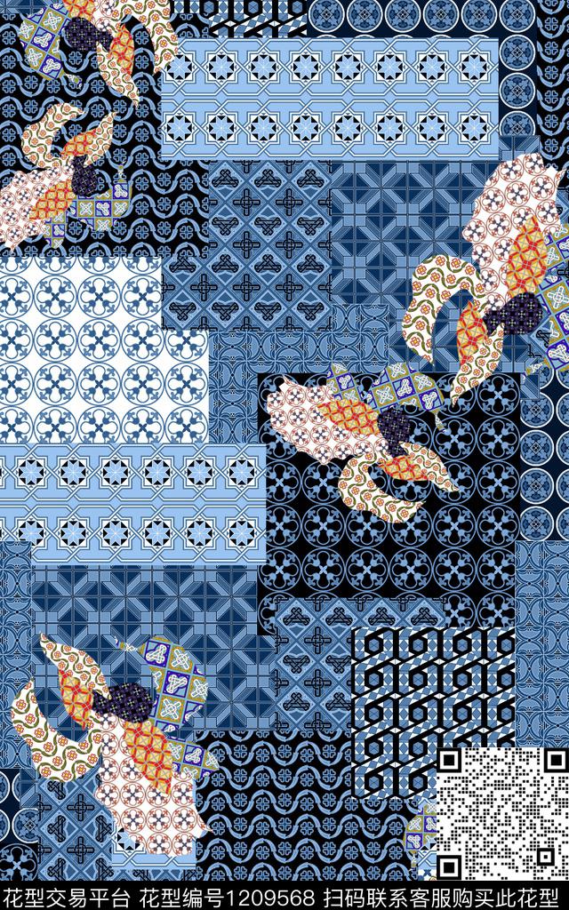 大牌风混合拼接趣味数码印花华亿平台下载（图片编号: 1209568） - 瓦栏（Walan）