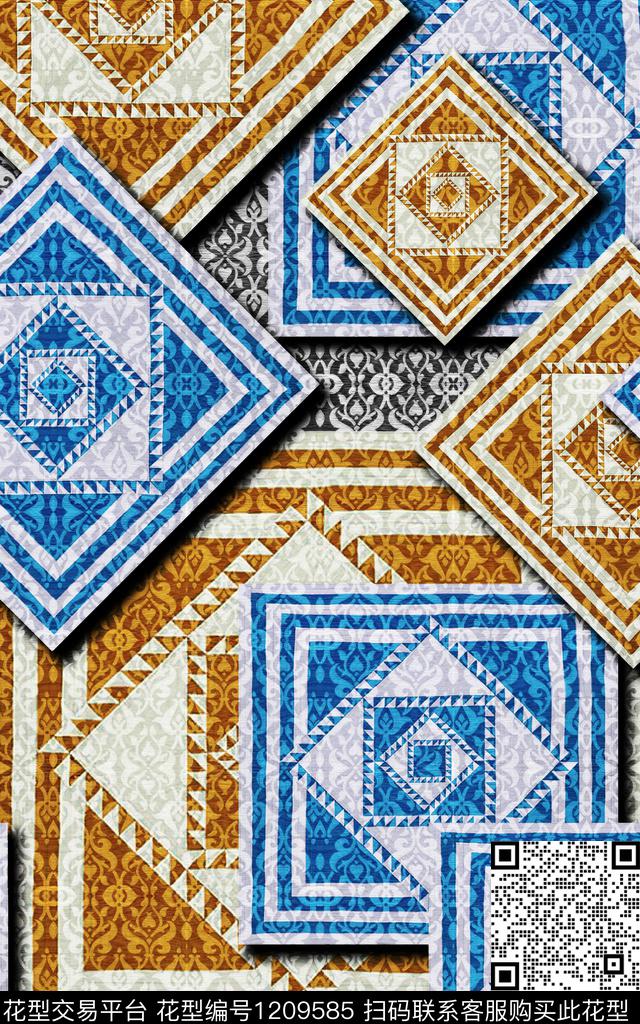 几何混合拼接趣味数码印花华亿平台下载（图片编号: 1209585） - 瓦栏（Walan）