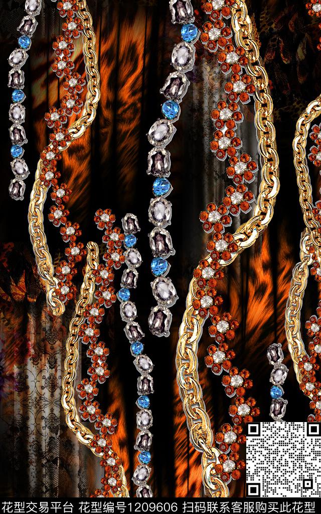 动物纹链条珠宝宝石数码印花华亿平台下载（图片编号: 1209606） - 瓦栏（Walan）