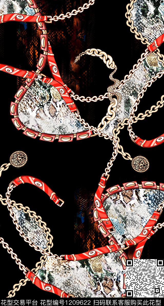动物纹链条珠宝宝石数码印花华亿平台下载（图片编号: 1209622） - 瓦栏（Walan）