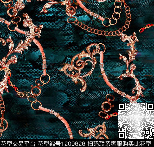 动物纹链条珠宝宝石数码印花华亿平台下载（图片编号: 1209626） - 瓦栏（Walan）