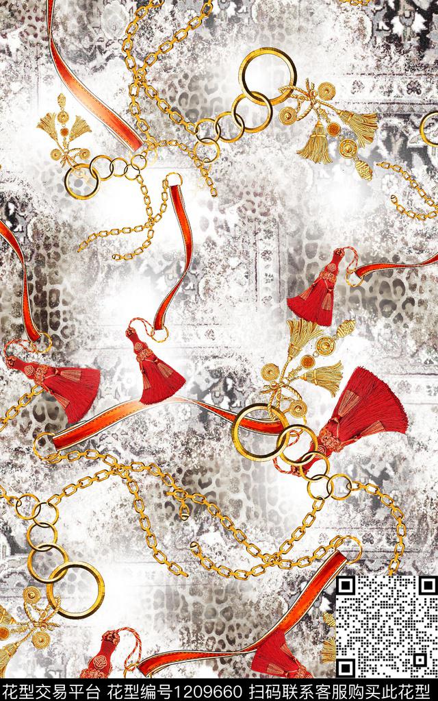 动物纹链条珠宝宝石数码印花华亿平台下载（图片编号: 1209660） - 瓦栏（Walan）