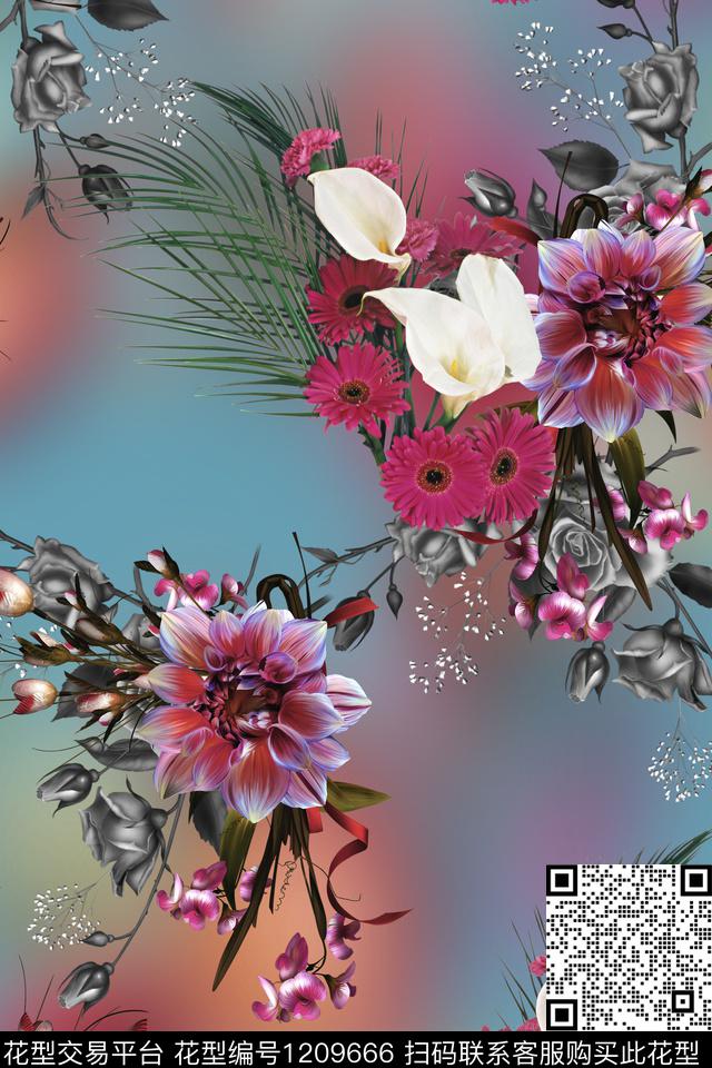 女装花卉中老年数码印花华亿平台下载（图片编号: 1209666） - 瓦栏（Walan）