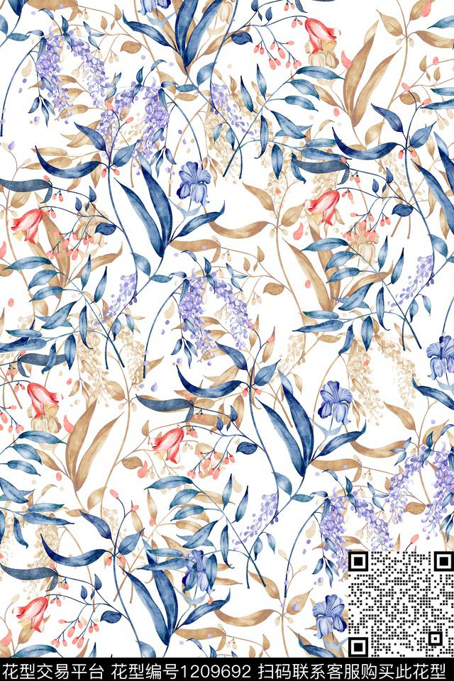 数码华亿平台水彩花卉大牌风数码印花华亿平台下载（图片编号: 1209692） - 瓦栏（Walan）