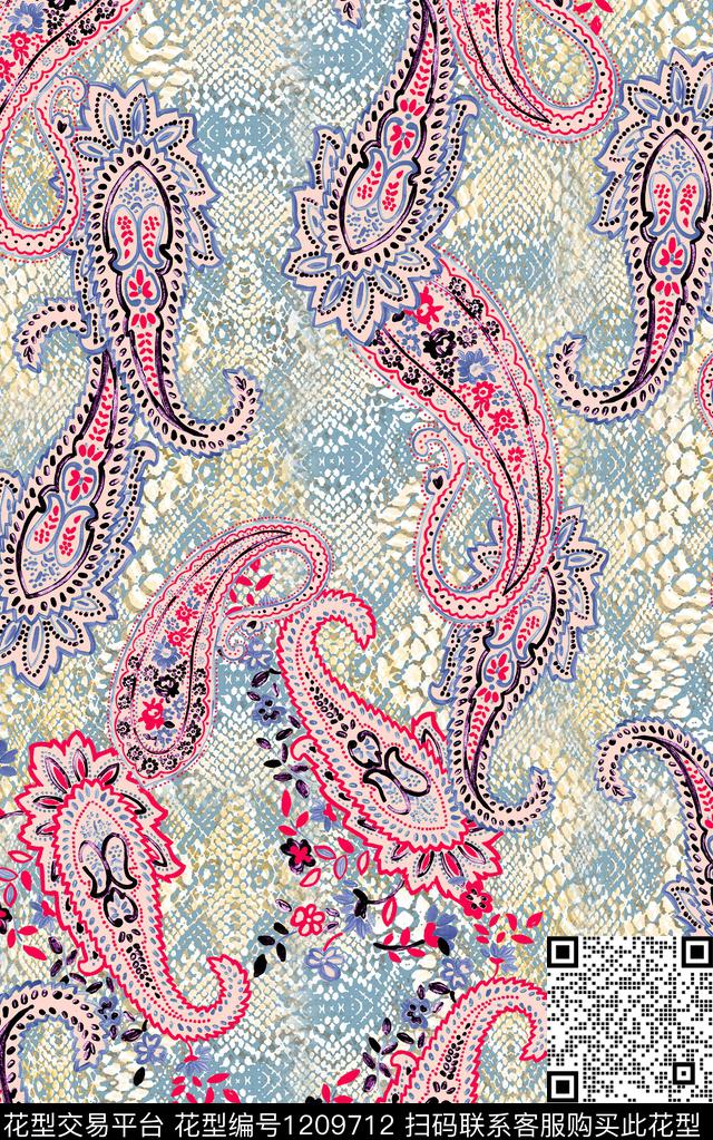 动物纹佩斯利肌理数码印花华亿平台下载（图片编号: 1209712） - 瓦栏（Walan）