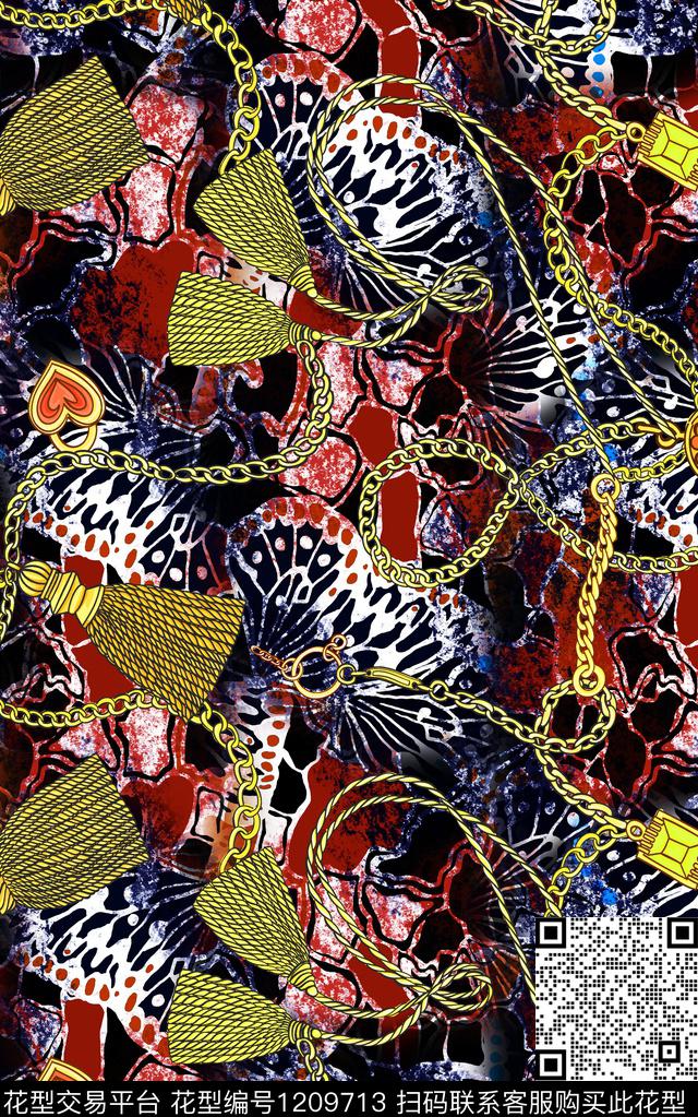 动物纹链条几何数码印花华亿平台下载（图片编号: 1209713） - 瓦栏（Walan）