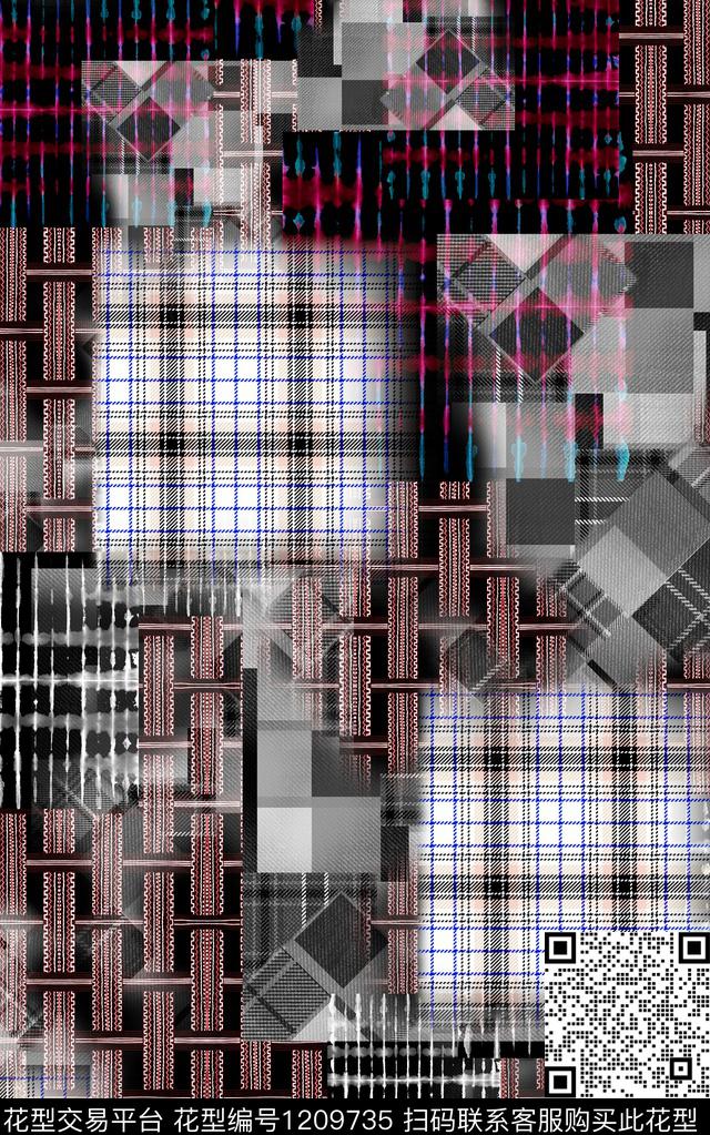 几何格子混合拼接数码印花华亿平台下载（图片编号: 1209735） - 瓦栏（Walan）