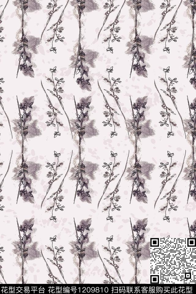 线条花卉数码印花华亿平台下载（图片编号: 1209810） - 瓦栏（Walan）