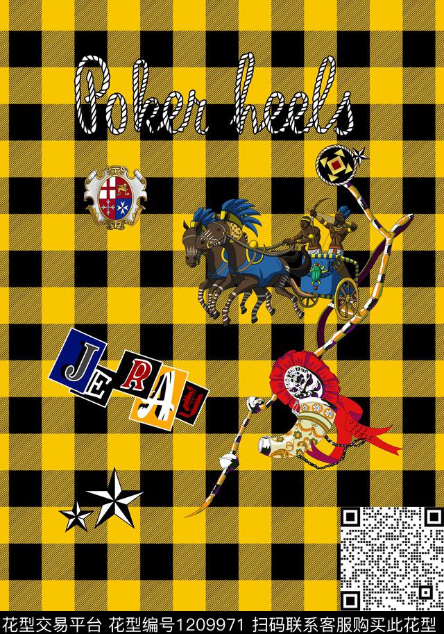 格子绳子徽章盾牌手绘罗马骑士数码印花华亿平台下载（图片编号: 1209971） - 瓦栏（Walan）