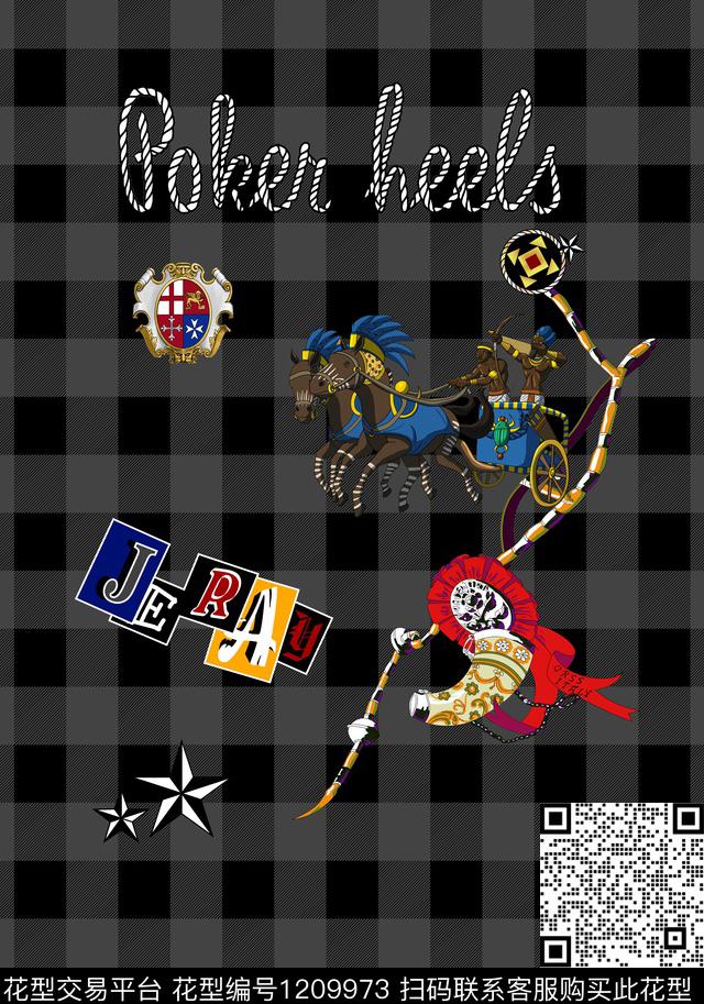 格子绳子徽章盾牌手绘罗马骑士数码印花华亿平台下载（图片编号: 1209973） - 瓦栏（Walan）