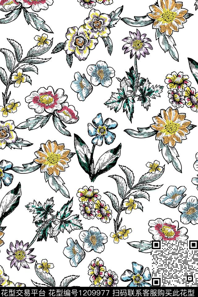 抽象大牌风花卉传统印花华亿平台下载（图片编号: 1209977） - 瓦栏（Walan）