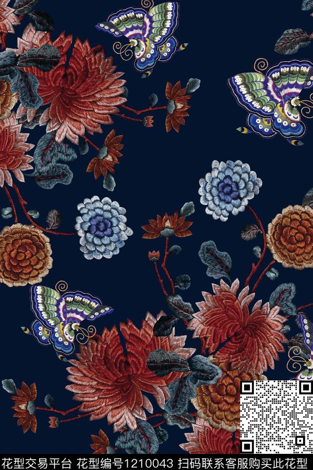 蝴蝶大牌风旗袍数码印花华亿平台下载（图片编号: 1210043） - 瓦栏（Walan）