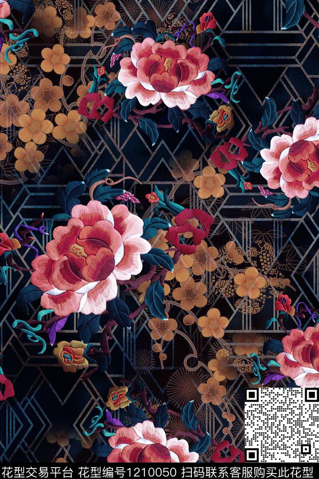 梅花旗袍中国风数码印花华亿平台下载（图片编号: 1210050） - 瓦栏（Walan）