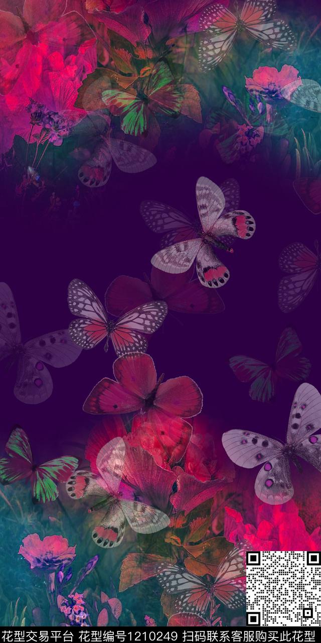 蝴蝶花卉渐变数码印花华亿平台下载（图片编号: 1210249） - 瓦栏（Walan）