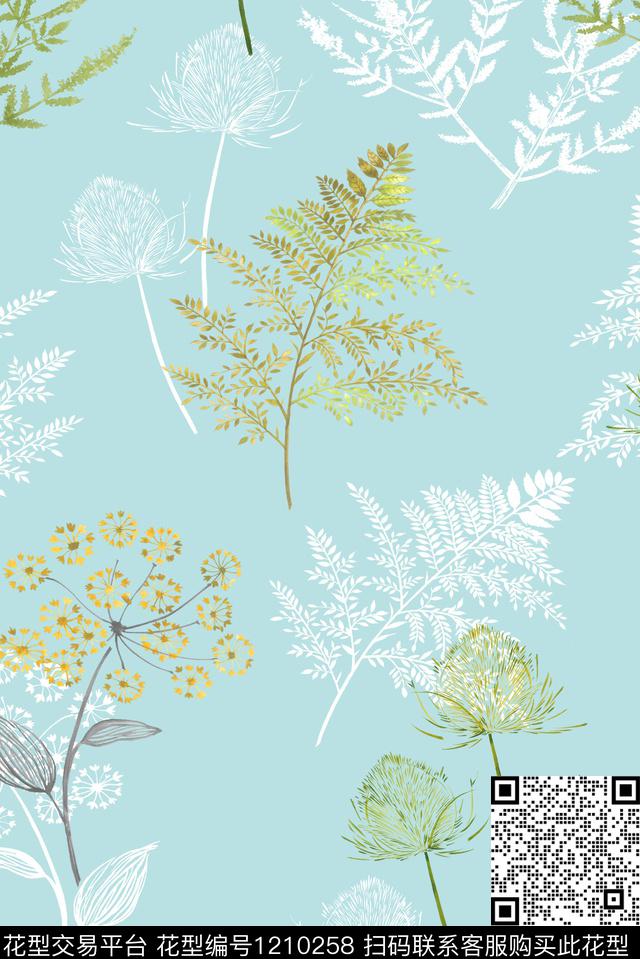 数码华亿平台清爽底花卉大牌风数码印花华亿平台下载（图片编号: 1210258） - 瓦栏（Walan）