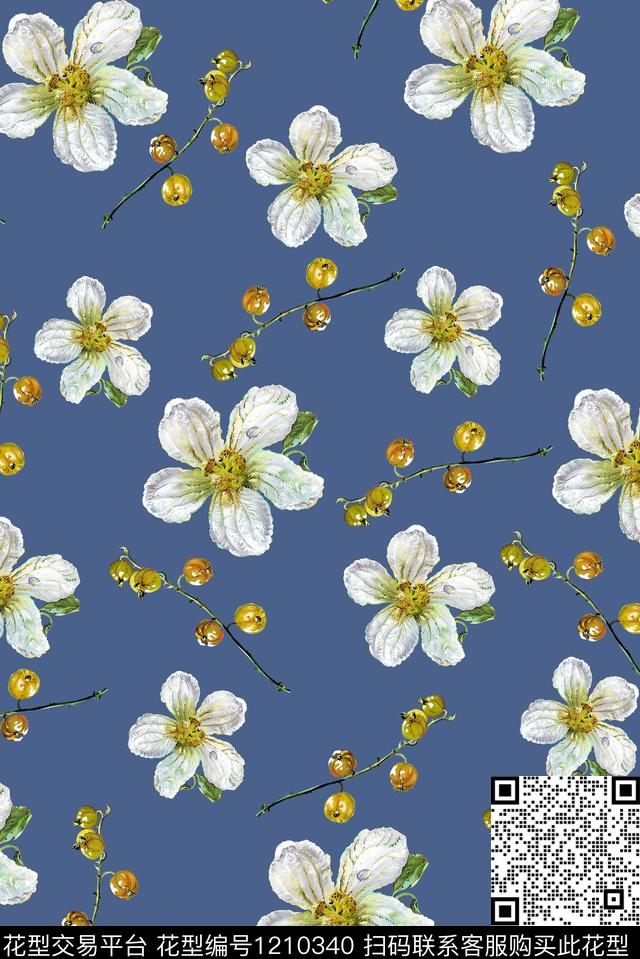 女装白花满版花卉数码印花华亿平台下载（图片编号: 1210340） - 瓦栏（Walan）