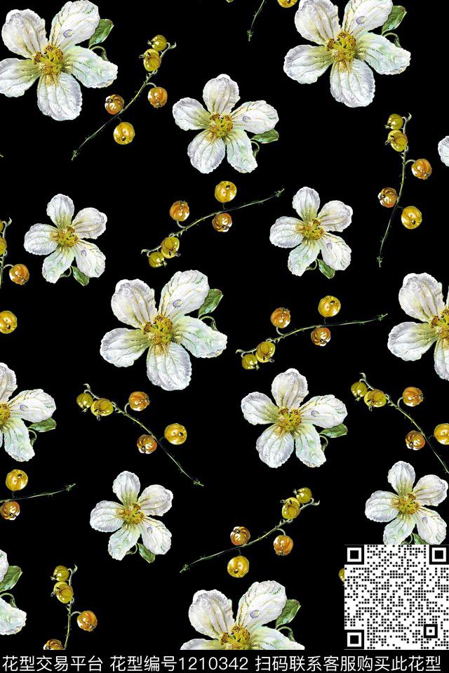 女装白花满版花卉数码印花华亿平台下载（图片编号: 1210342） - 瓦栏（Walan）