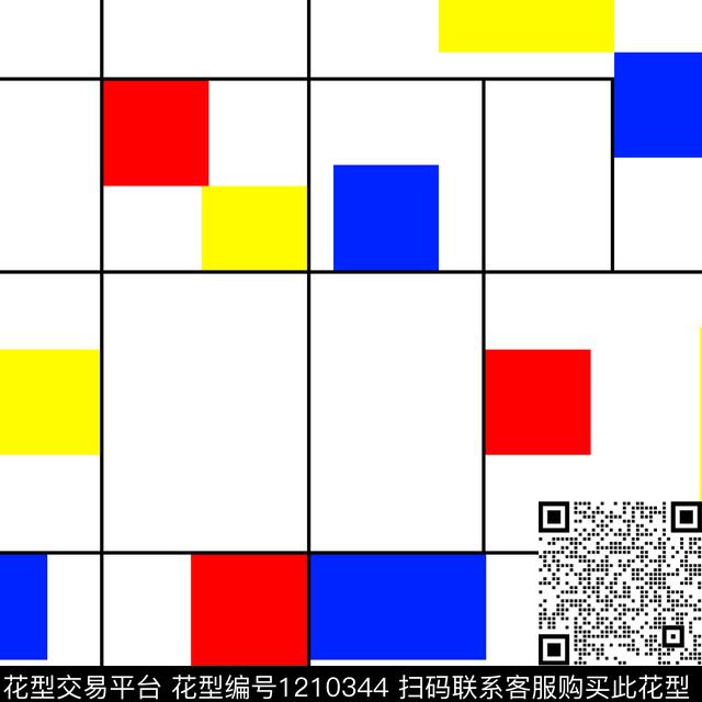 几何蒙德里安红黄蓝数码印花华亿平台下载（图片编号: 1210344） - 瓦栏（Walan）