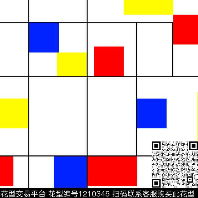 几何蒙德里安红黄蓝数码印花华亿平台下载（图片编号: 1210345） - 瓦栏（Walan）