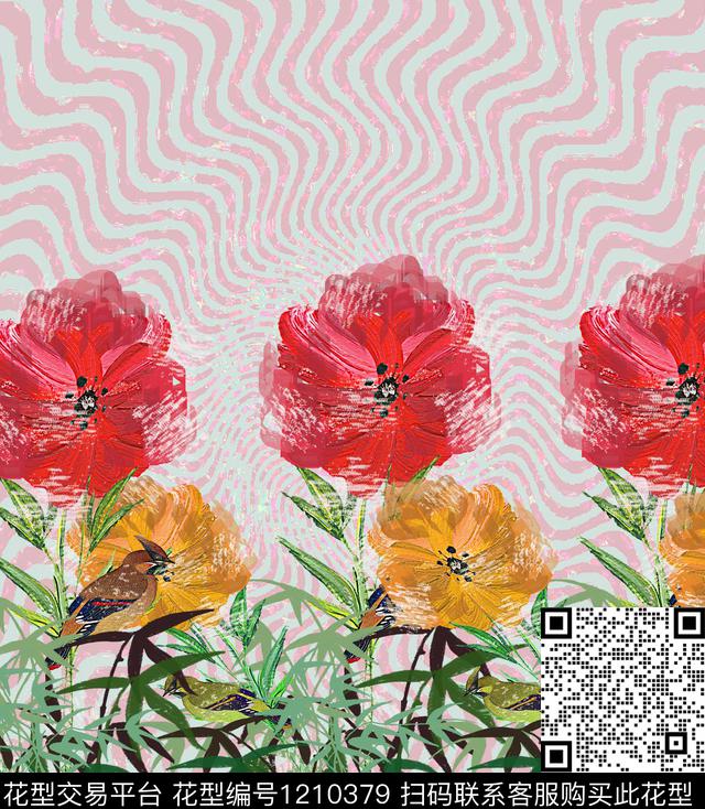 手绘花卉数码印花华亿平台下载（图片编号: 1210379） - 瓦栏（Walan）