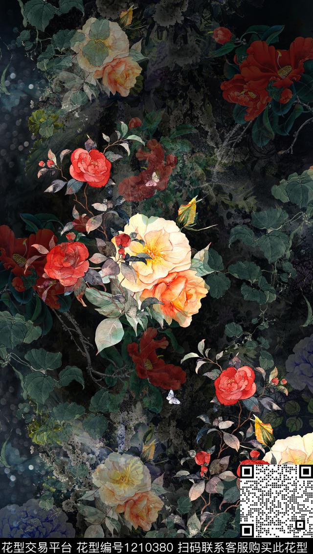 大牌风香云纱定位花数码印花华亿平台下载（图片编号: 1210380） - 瓦栏（Walan）