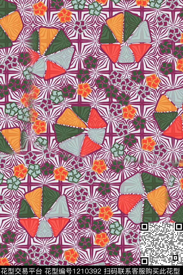 几何抽象花卉民族风数码印花华亿平台下载（图片编号: 1210392） - 瓦栏（Walan）