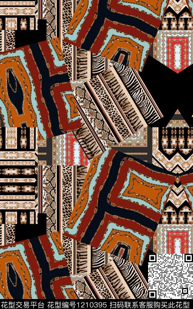 抽象花卉混合拼接复古数码印花华亿平台下载（图片编号: 1210395） - 瓦栏（Walan）