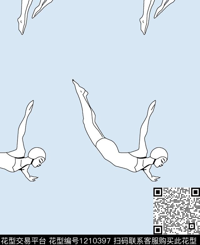 线条画手绘跳水传统印花华亿平台下载（图片编号: 1210397） - 瓦栏（Walan）