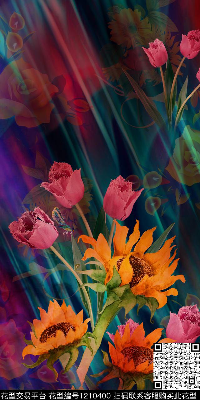 郁金香大牌风渐变数码印花华亿平台下载（图片编号: 1210400） - 瓦栏（Walan）