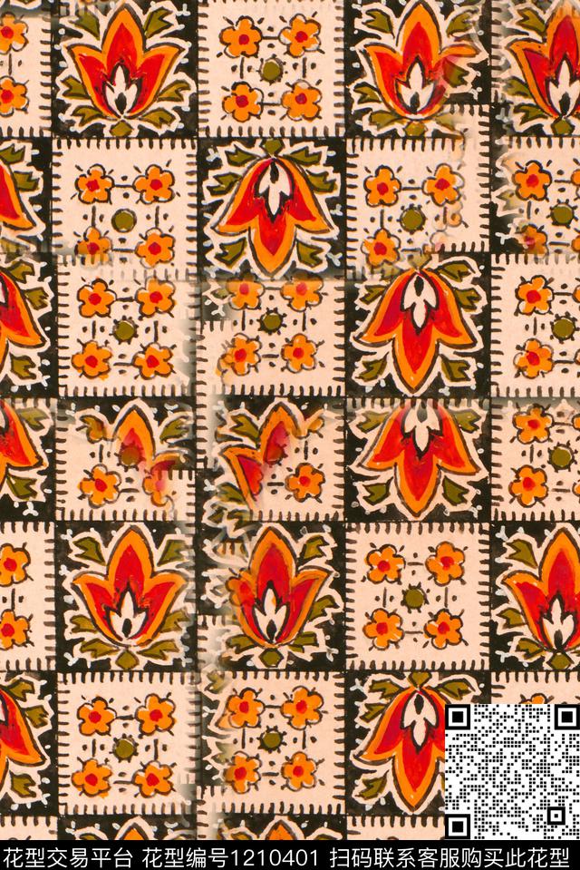 几何格子复古数码印花华亿平台下载（图片编号: 1210401） - 瓦栏（Walan）