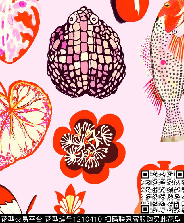 抽象鱼青蛙传统印花华亿平台下载（图片编号: 1210410） - 瓦栏（Walan）