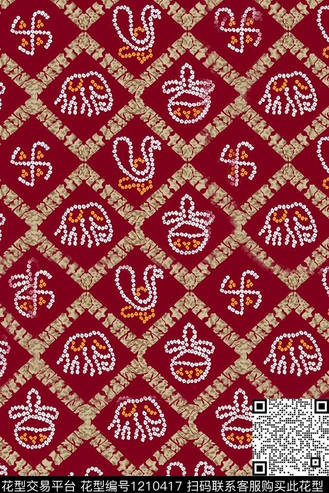 抽象格子部落风数码印花华亿平台下载（图片编号: 1210417） - 瓦栏（Walan）