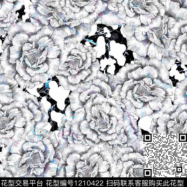 线条画花卉黑白华亿平台数码印花华亿平台下载（图片编号: 1210422） - 瓦栏（Walan）