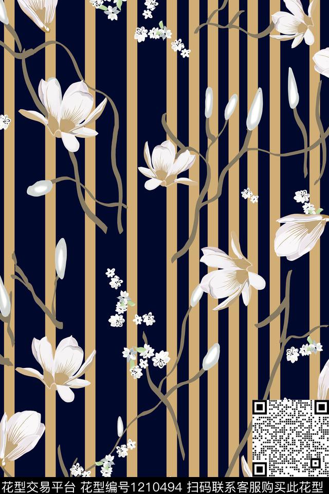 花卉条纹传统印花华亿平台下载（图片编号: 1210494） - 瓦栏（Walan）