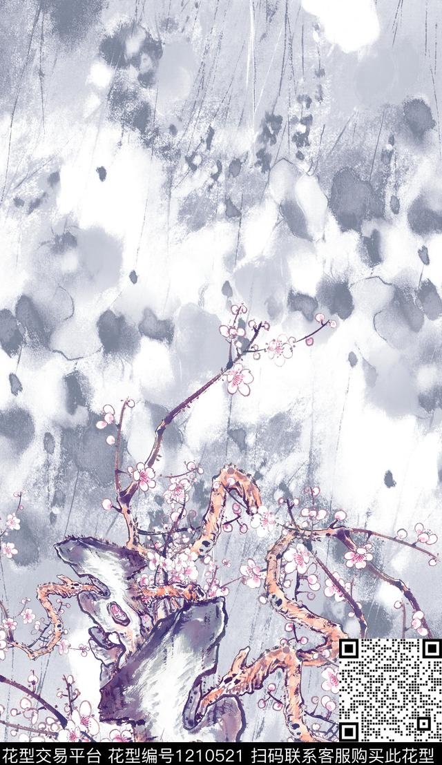 花卉定位花中国风数码印花华亿平台下载（图片编号: 1210521） - 瓦栏（Walan）