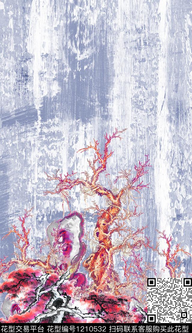 花卉定位花中国风数码印花华亿平台下载（图片编号: 1210532） - 瓦栏（Walan）
