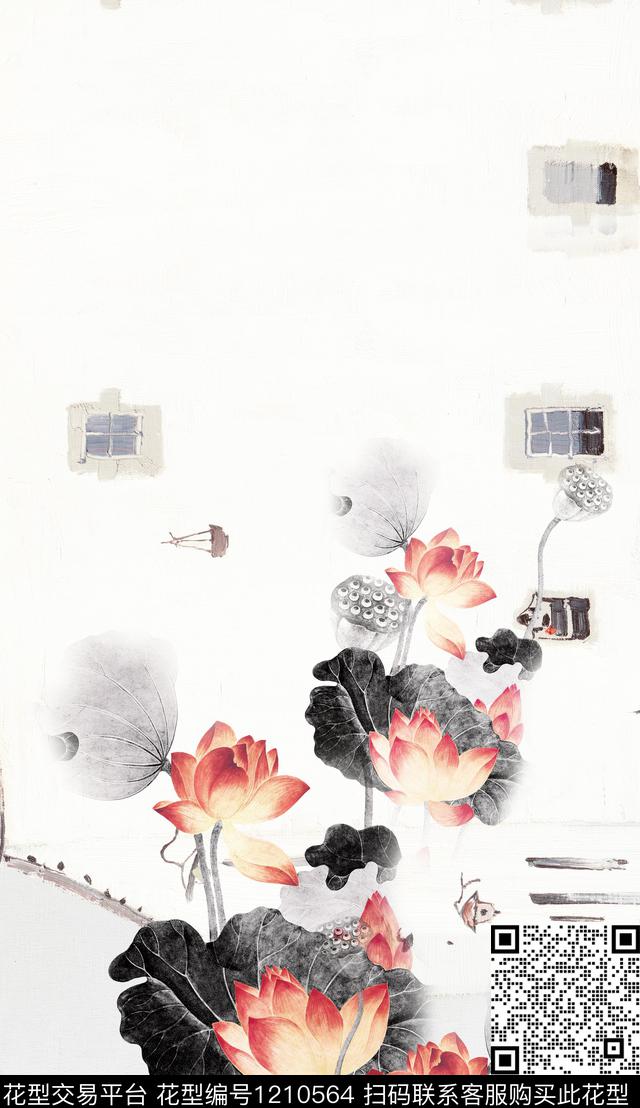 花卉定位花中国风数码印花华亿平台下载（图片编号: 1210564） - 瓦栏（Walan）