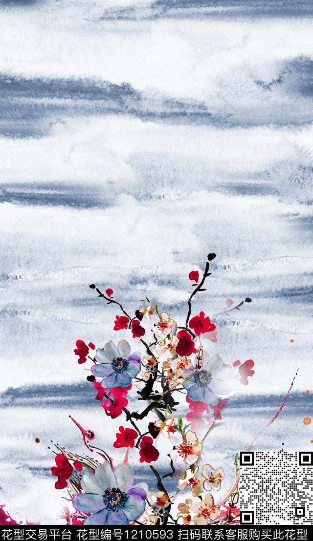 花卉定位花中国风数码印花华亿平台下载（图片编号: 1210593） - 瓦栏（Walan）