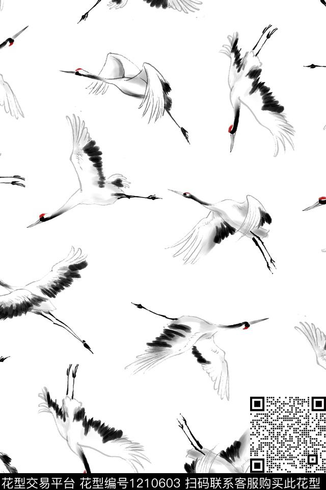 时尚仙鹤大牌风数码印花华亿平台下载（图片编号: 1210603） - 瓦栏（Walan）