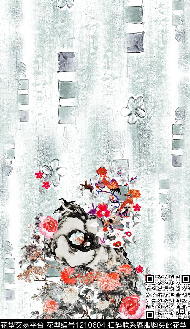 花卉定位花中国风数码印花华亿平台下载（图片编号: 1210604） - 瓦栏（Walan）