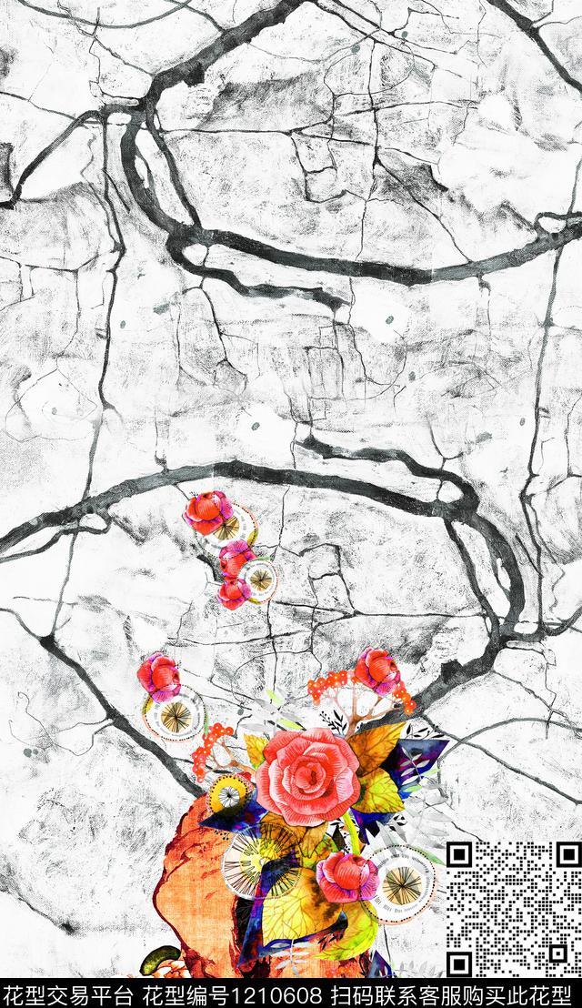 花卉定位花中国风数码印花华亿平台下载（图片编号: 1210608） - 瓦栏（Walan）