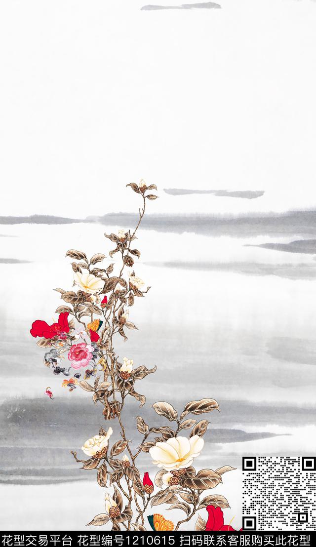 花卉定位花中国风数码印花华亿平台下载（图片编号: 1210615） - 瓦栏（Walan）