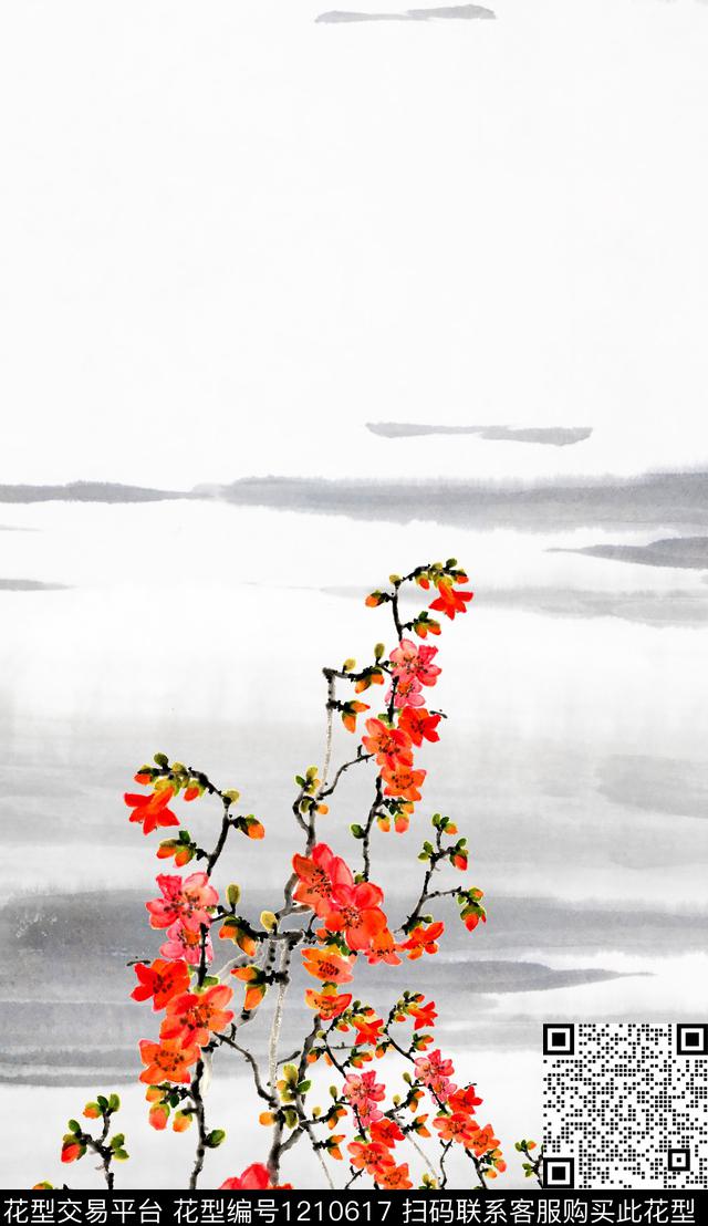 花卉定位花中国风数码印花华亿平台下载（图片编号: 1210617） - 瓦栏（Walan）