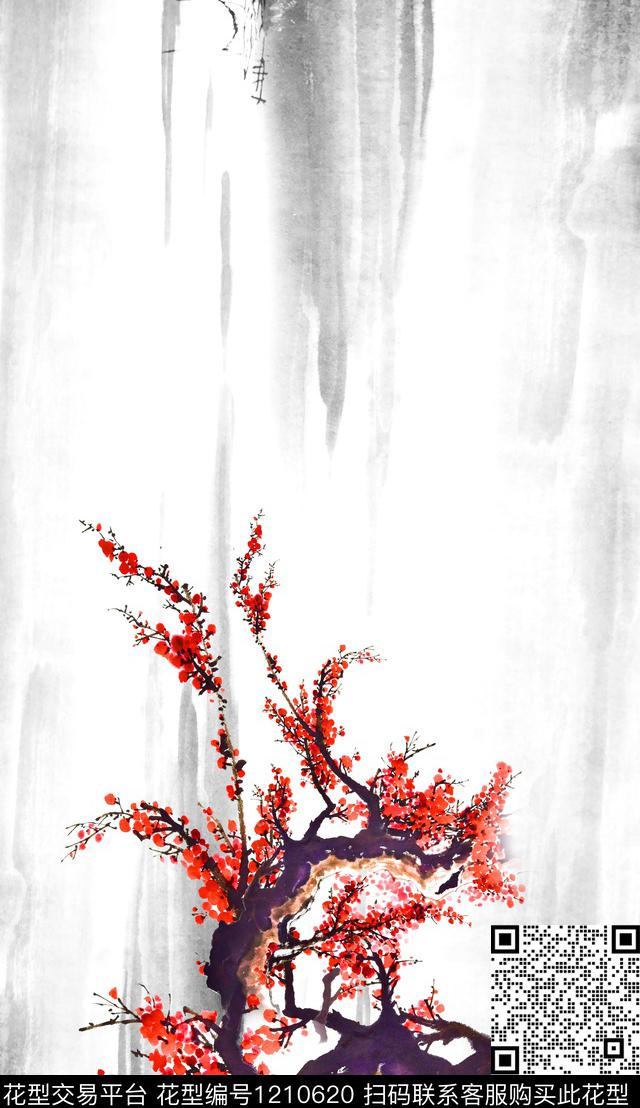 花卉定位花中国风数码印花华亿平台下载（图片编号: 1210620） - 瓦栏（Walan）
